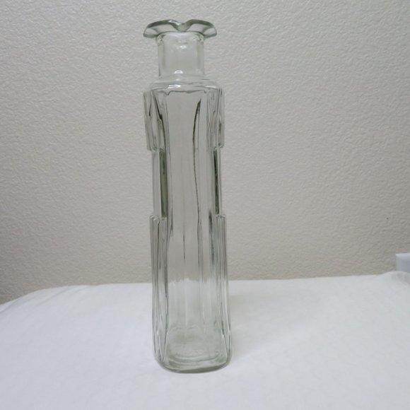 Vintage Apothecary Bottle Empty Clear Glass Rectangular Ribbed Glass Decanter - Picture 3 of 12